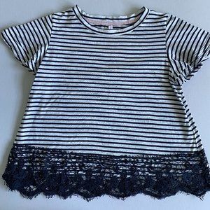 Striped, lace-trimmed crop(ish) top